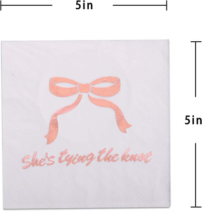 50pcs 3 Layers She's Tying The Knot Bridal Shower Party Supplies,5 x 5 In Paper Napkins, Pink Bow Bachelorette Themed Party Decorations (pink bow)