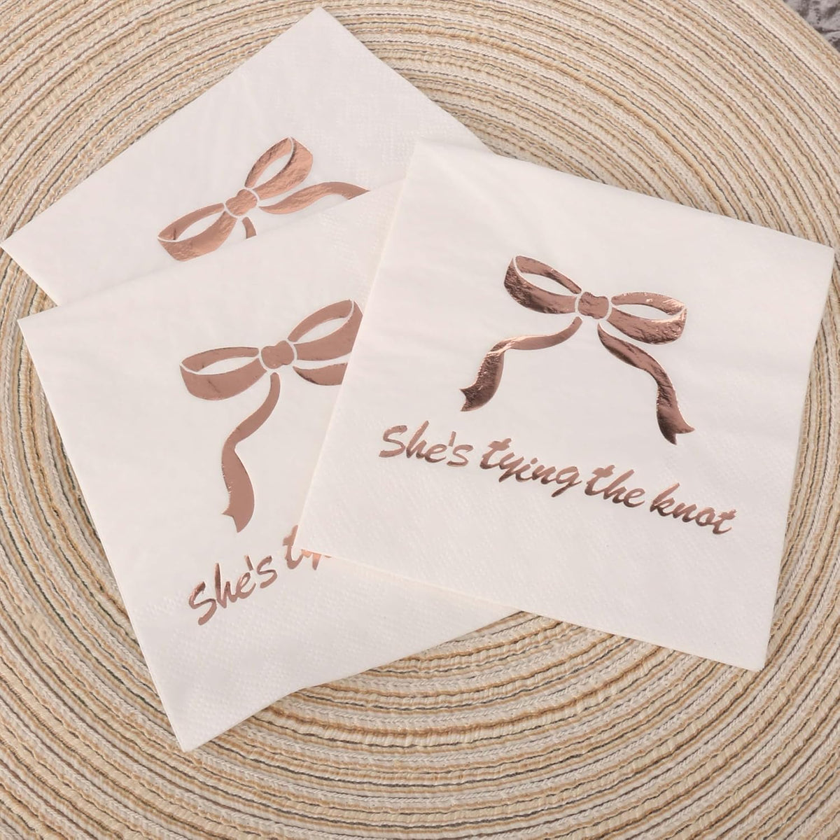 50pcs 3 Layers She's Tying The Knot Bridal Shower Party Supplies,5 x 5 In Paper Napkins, Pink Bow Bachelorette Themed Party Decorations (pink bow)