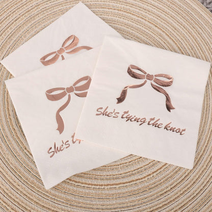50pcs 3 Layers She's Tying The Knot Bridal Shower Party Supplies,5 x 5 In Paper Napkins, Pink Bow Bachelorette Themed Party Decorations (pink bow)