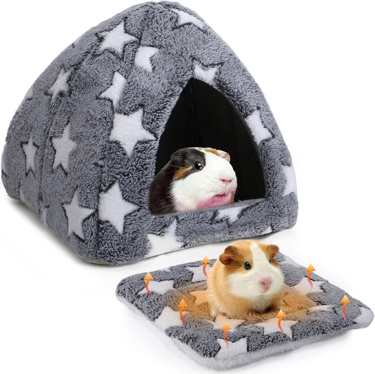 Guinea Pig Hideout Bed Self Warming Pet Mat Cozy Chinchilla Rabbit House Cave Accessories for Bunny Small Animal Hideout Bed with Star Pattern Hedgehog Ferret Soft Guinea Pig House