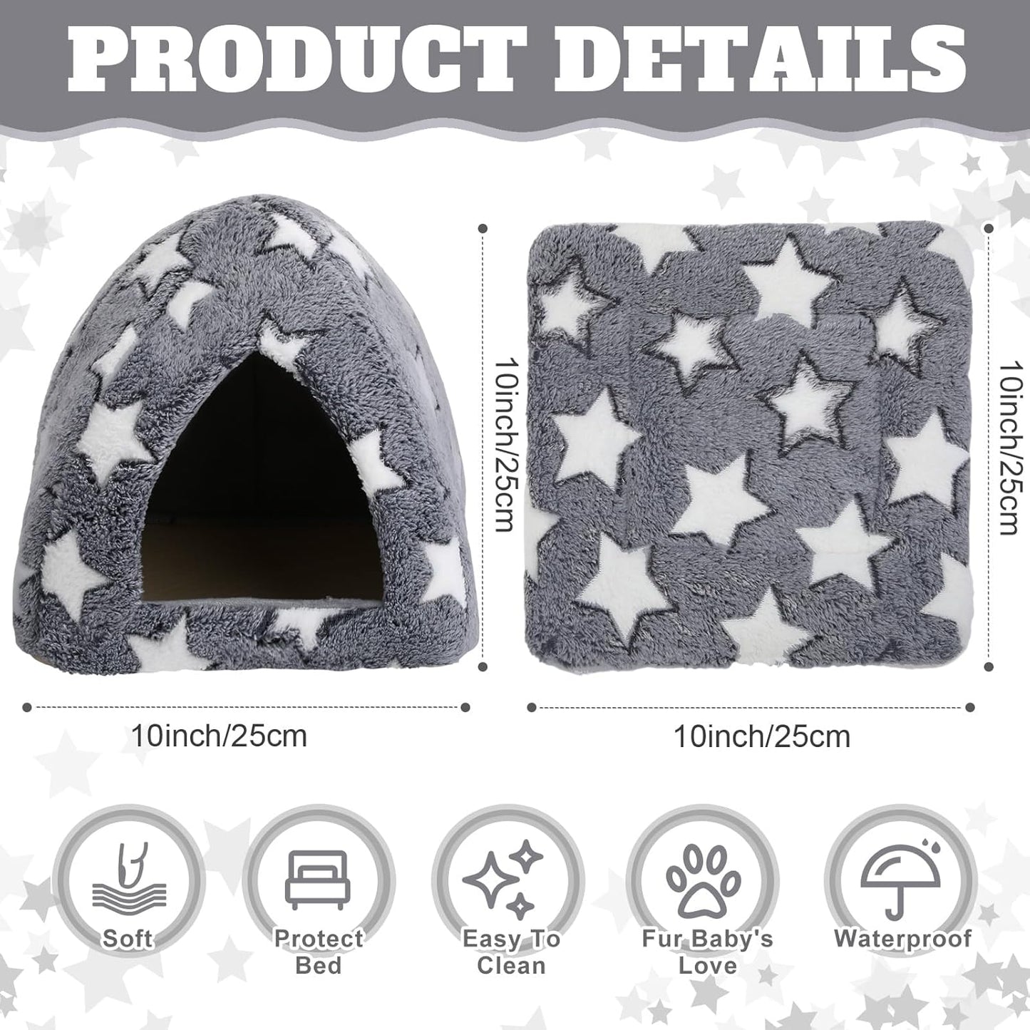 Guinea Pig Hideout Bed Self Warming Pet Mat Cozy Chinchilla Rabbit House Cave Accessories for Bunny Small Animal Hideout Bed with Star Pattern Hedgehog Ferret Soft Guinea Pig House