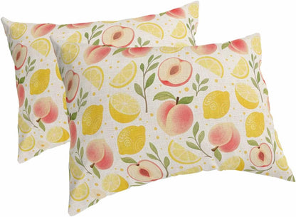 Summer Fruit Pillow Cases Standard Size Set of 2 - Microfiber Bed Throw Pillow Covers, Spring Botanical Lemon Peach Rustic Decorative Lumbar Pillow Cover with Envelope Closure for Sofa/Travel 20"x26"