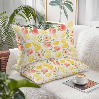 Summer Fruit Pillow Cases Standard Size Set of 2 - Microfiber Bed Throw Pillow Covers, Spring Botanical Lemon Peach Rustic Decorative Lumbar Pillow Cover with Envelope Closure for Sofa/Travel 20"x26"