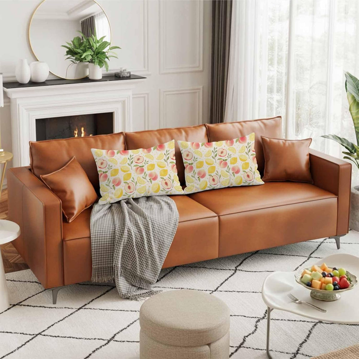 Summer Fruit Pillow Cases Standard Size Set of 2 - Microfiber Bed Throw Pillow Covers, Spring Botanical Lemon Peach Rustic Decorative Lumbar Pillow Cover with Envelope Closure for Sofa/Travel 20"x26"