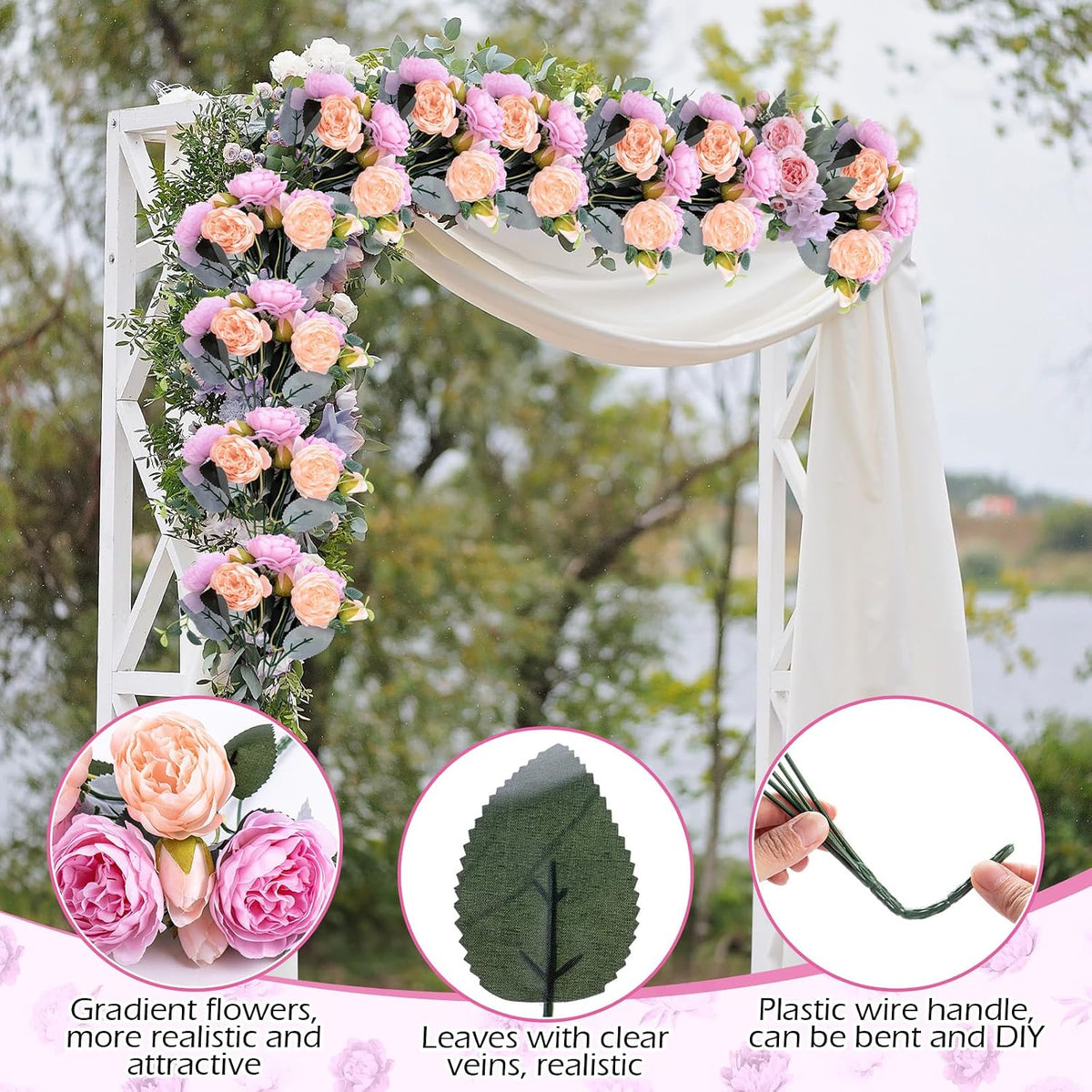 8 Pack Artificial Peony Flowers Faux Silk Hydrangea Bouquet Wedding Home Table Decor Reusable Bouquet of Rose Flower for Birthday Wedding(Peach Pink Purple)