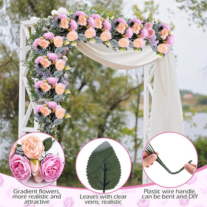 8 Pack Artificial Peony Flowers Faux Silk Hydrangea Bouquet Wedding Home Table Decor Reusable Bouquet of Rose Flower for Birthday Wedding(Peach Pink Purple)