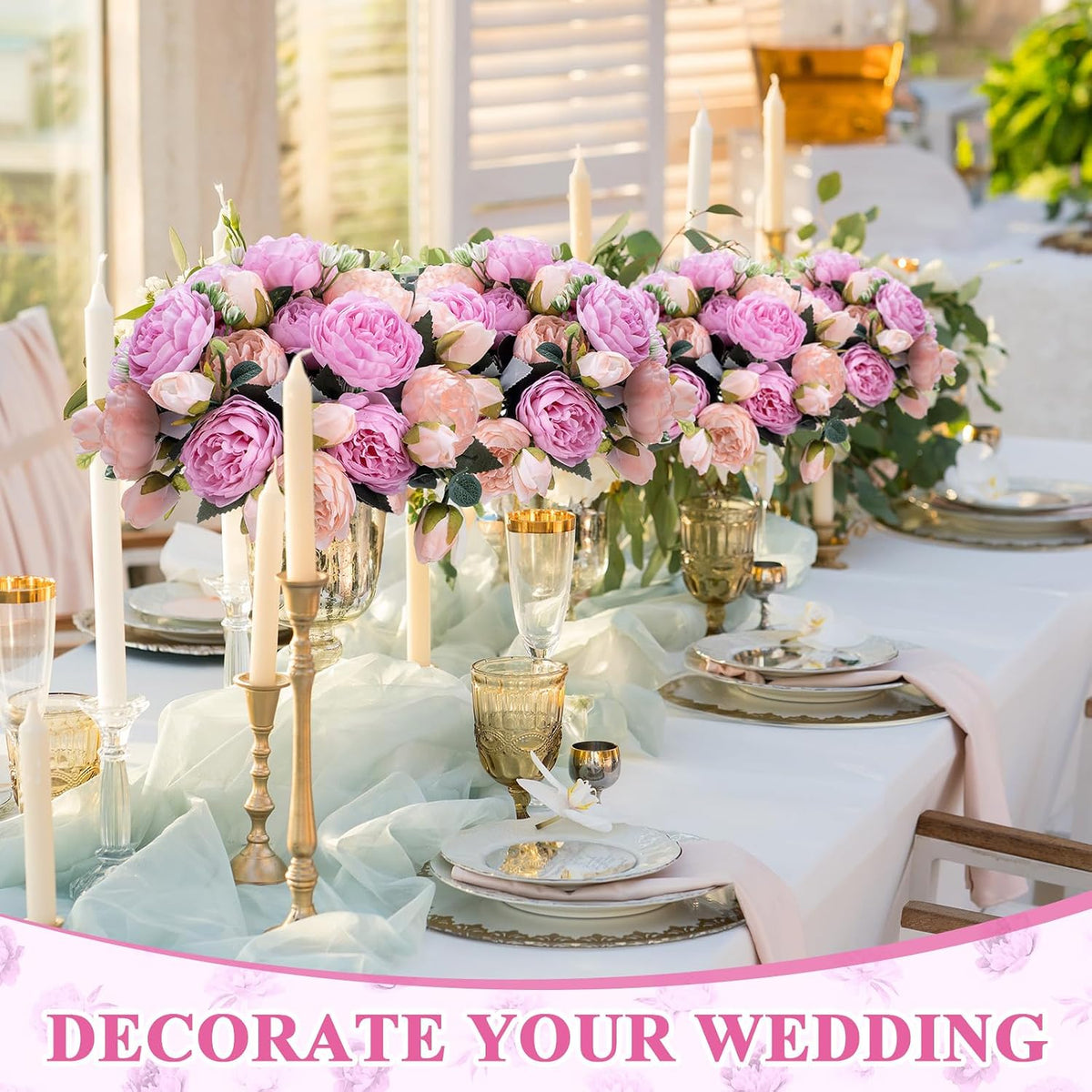 8 Pack Artificial Peony Flowers Faux Silk Hydrangea Bouquet Wedding Home Table Decor Reusable Bouquet of Rose Flower for Birthday Wedding(Peach Pink Purple)