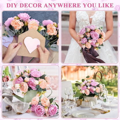 8 Pack Artificial Peony Flowers Faux Silk Hydrangea Bouquet Wedding Home Table Decor Reusable Bouquet of Rose Flower for Birthday Wedding(Peach Pink Purple)