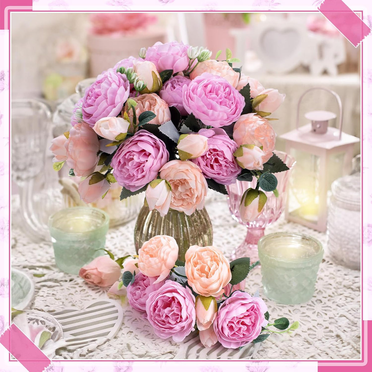 8 Pack Artificial Peony Flowers Faux Silk Hydrangea Bouquet Wedding Home Table Decor Reusable Bouquet of Rose Flower for Birthday Wedding(Peach Pink Purple)
