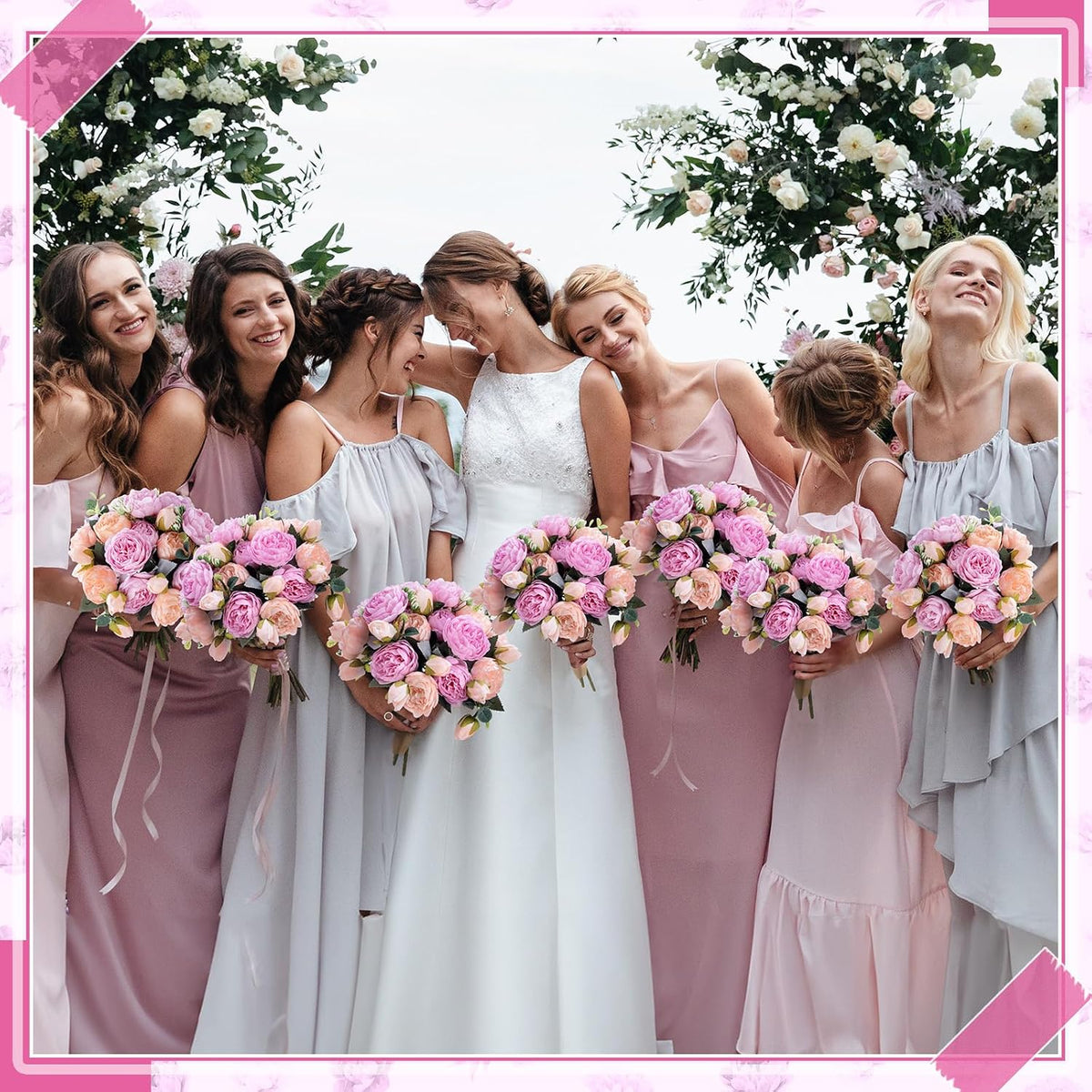 8 Pack Artificial Peony Flowers Faux Silk Hydrangea Bouquet Wedding Home Table Decor Reusable Bouquet of Rose Flower for Birthday Wedding(Peach Pink Purple)
