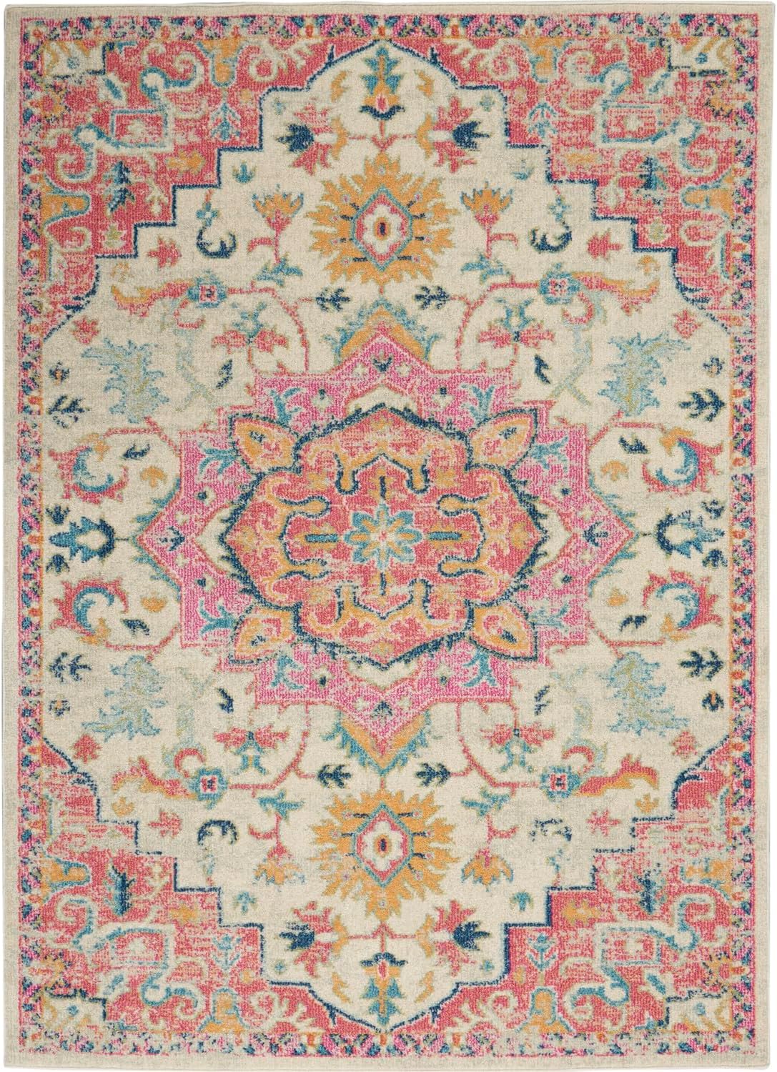 Passion Ivory Pink 3'9" x 5'9" Area Rug - Easy Clean, Non Shedding, Bed Room, Living Room, Dining Room, Kitchen (4' x 6')