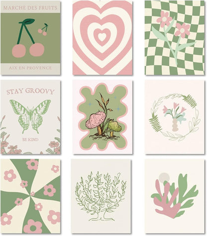 Danish Pastel Posters 8x10 9pcs Aesthetic Room Decor Green Pink