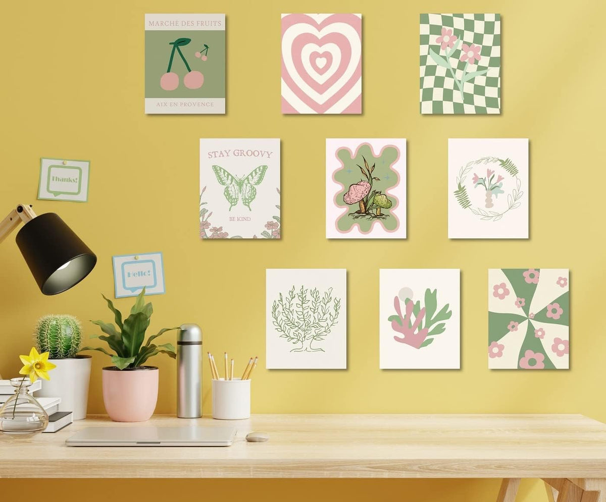 Danish Pastel Posters 8x10 9pcs Aesthetic Room Decor Green Pink