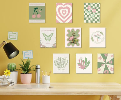 Danish Pastel Posters 8x10 9pcs Aesthetic Room Decor Green Pink