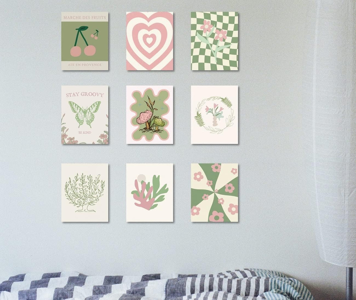 Danish Pastel Posters 8x10 9pcs Aesthetic Room Decor Green Pink