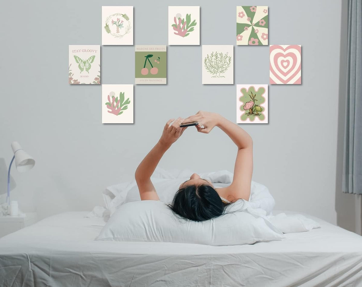 Danish Pastel Posters 8x10 9pcs Aesthetic Room Decor Green Pink