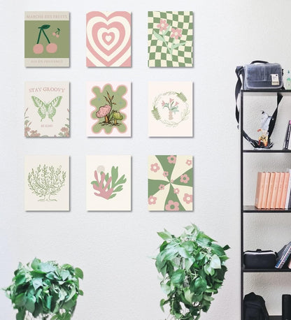 Danish Pastel Posters 8x10 9pcs Aesthetic Room Decor Green Pink