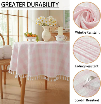 Gingham Tablecloth Rectangular Tassels Picnic Table Cover 55”x 55”