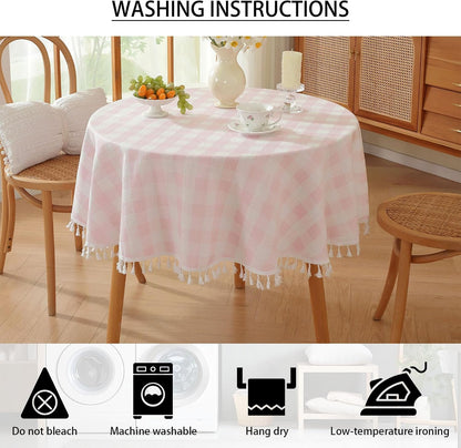 Gingham Tablecloth Rectangular Tassels Picnic Table Cover 55”x 55”
