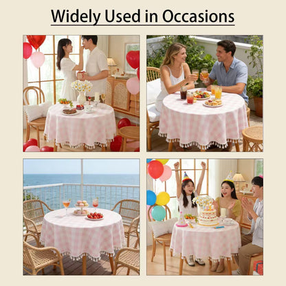 Gingham Tablecloth Rectangular Tassels Picnic Table Cover 55”x 55”