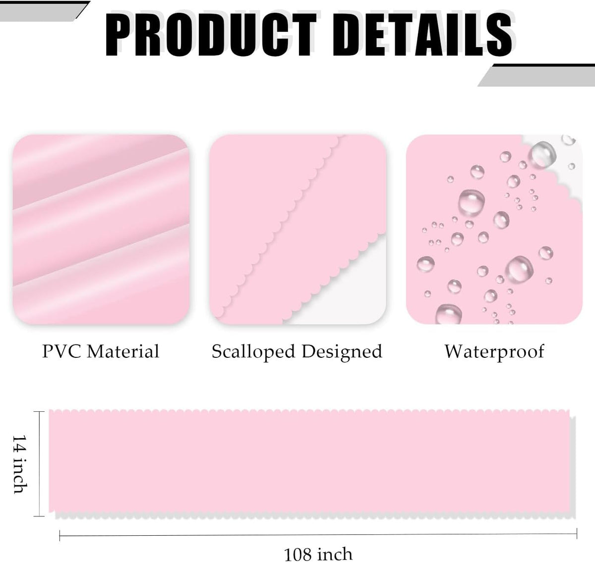 6 Pcs Light Pink Scalloped Table Runner Plastic 14 x 108 Inch Disposable Pink Runner for Table Wedding Baby Shower Birthday Party Decorations Scalloped Table Runner