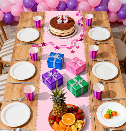 6 Pcs Light Pink Scalloped Table Runner Plastic 14 x 108 Inch Disposable Pink Runner for Table Wedding Baby Shower Birthday Party Decorations Scalloped Table Runner