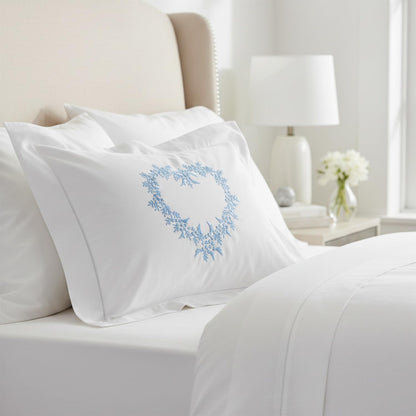 Embroidered Boudoir Pillow Cover – Handcrafted Embroidery, Fine Italian Cotton, Decorative Pillow Accent for Bedroom & Living Room (Pink Heart)