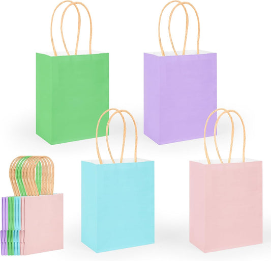 DjinnGlory 60 Pack Tiny Mini Rainbow Assorted Paper Bags with Handles 6.3x4.7x2.75 Inch for Birthday Baby Shower Easter Party Goodies, Christmas Gifts, Small Boutique (Pink, Blue, Green, Purple)