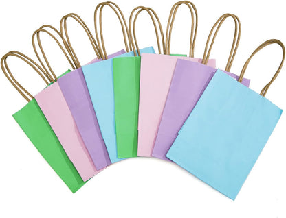 DjinnGlory 60 Pack Tiny Mini Rainbow Assorted Paper Bags with Handles 6.3x4.7x2.75 Inch for Birthday Baby Shower Easter Party Goodies, Christmas Gifts, Small Boutique (Pink, Blue, Green, Purple)