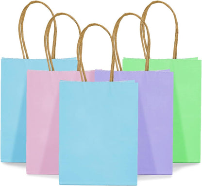 DjinnGlory 60 Pack Tiny Mini Rainbow Assorted Paper Bags with Handles 6.3x4.7x2.75 Inch for Birthday Baby Shower Easter Party Goodies, Christmas Gifts, Small Boutique (Pink, Blue, Green, Purple)