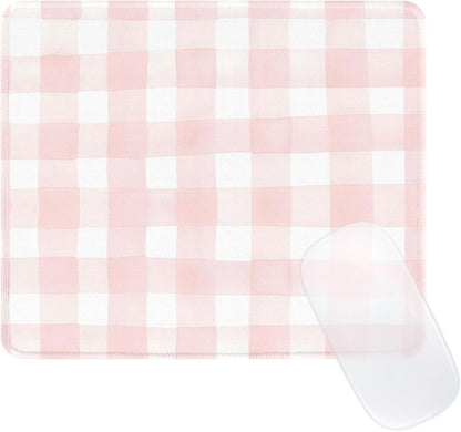 Cute Pink Mouse Pad,Retro Checkered Pattern Mousepad,Square Aesthetic Plaid Waterproof Grid Mouse Mat Design, Non-Slip Rubber Base Computer Funny Boho Mouse Pads, Desk Accessories,Light Pink
