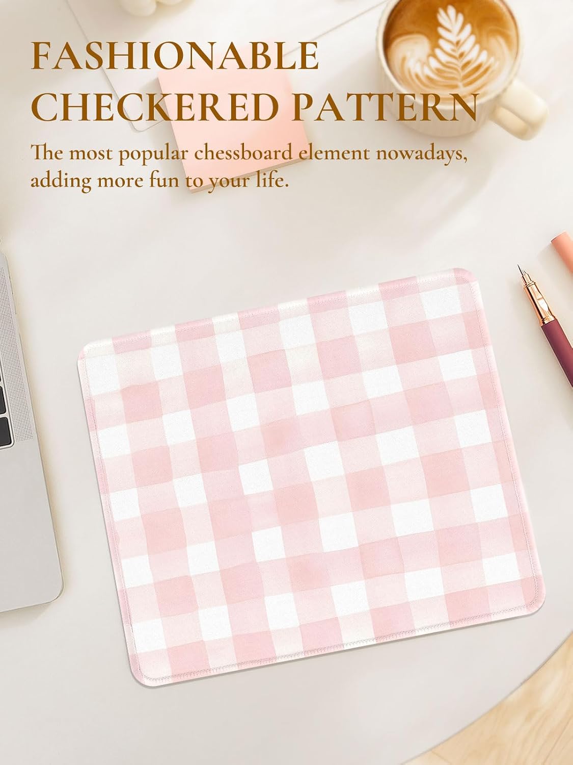 Cute Pink Mouse Pad,Retro Checkered Pattern Mousepad,Square Aesthetic Plaid Waterproof Grid Mouse Mat Design, Non-Slip Rubber Base Computer Funny Boho Mouse Pads, Desk Accessories,Light Pink