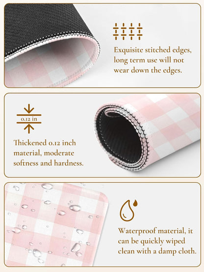 Cute Pink Mouse Pad,Retro Checkered Pattern Mousepad,Square Aesthetic Plaid Waterproof Grid Mouse Mat Design, Non-Slip Rubber Base Computer Funny Boho Mouse Pads, Desk Accessories,Light Pink