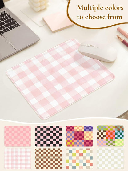 Cute Pink Mouse Pad,Retro Checkered Pattern Mousepad,Square Aesthetic Plaid Waterproof Grid Mouse Mat Design, Non-Slip Rubber Base Computer Funny Boho Mouse Pads, Desk Accessories,Light Pink