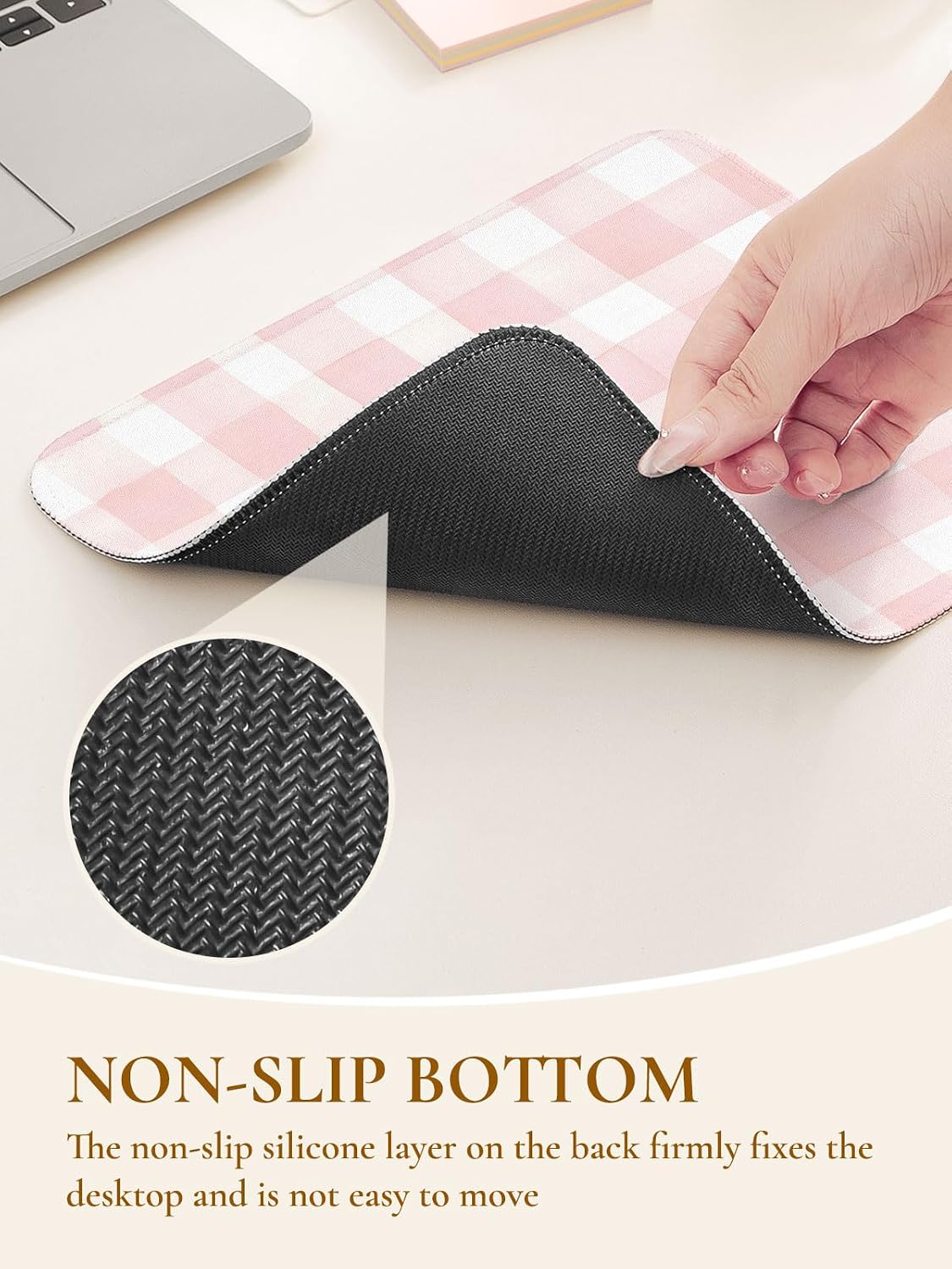 Cute Pink Mouse Pad,Retro Checkered Pattern Mousepad,Square Aesthetic Plaid Waterproof Grid Mouse Mat Design, Non-Slip Rubber Base Computer Funny Boho Mouse Pads, Desk Accessories,Light Pink