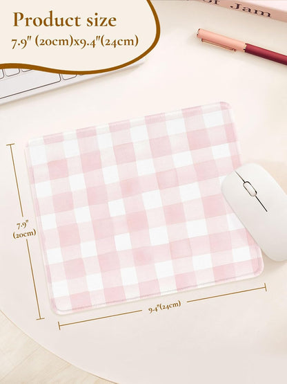 Cute Pink Mouse Pad,Retro Checkered Pattern Mousepad,Square Aesthetic Plaid Waterproof Grid Mouse Mat Design, Non-Slip Rubber Base Computer Funny Boho Mouse Pads, Desk Accessories,Light Pink
