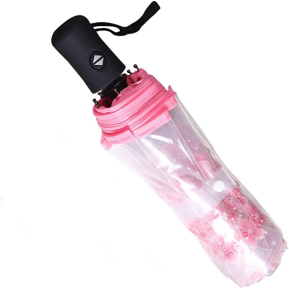 WerFamily Cherry Blossom Automatic Transparent Umbrella Folding Compact Clear (Pink(auto))