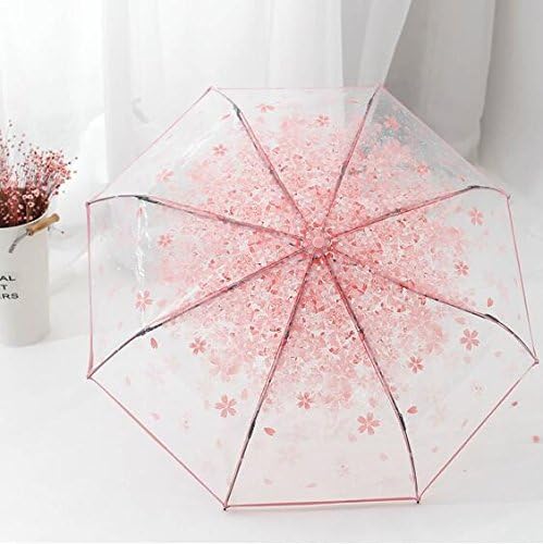 WerFamily Cherry Blossom Automatic Transparent Umbrella Folding Compact Clear (Pink(auto))