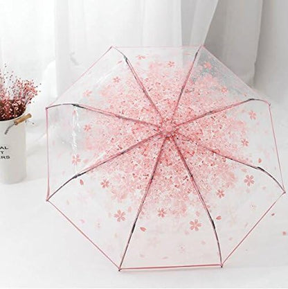 WerFamily Cherry Blossom Automatic Transparent Umbrella Folding Compact Clear (Pink(auto))