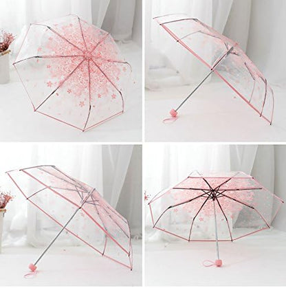 WerFamily Cherry Blossom Automatic Transparent Umbrella Folding Compact Clear (Pink(auto))