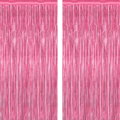 2 Pack Pink Party Decorations, 3.28 FT x 7.05 FT Pink Backdrop, Metallic Tinsel Backdrop Fringe Curtains Backdrop Curtains, Photo Backdrop Party Supplies Birthday Party Decorationsay Party Decorations