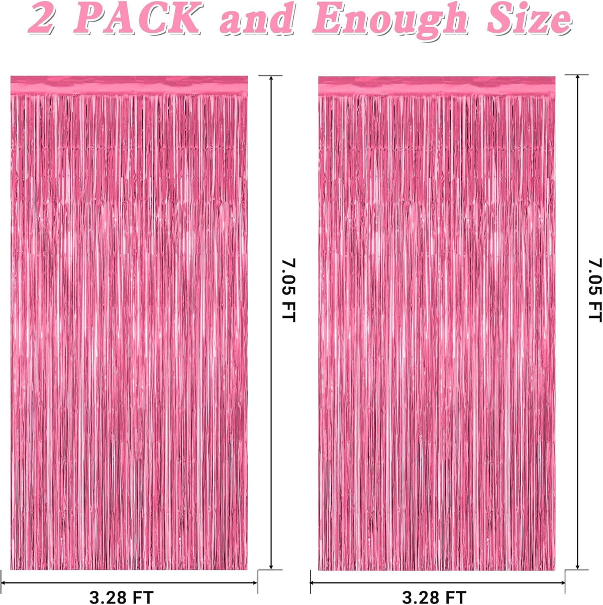 2 Pack Pink Party Decorations, 3.28 FT x 7.05 FT Pink Backdrop, Metallic Tinsel Backdrop Fringe Curtains Backdrop Curtains, Photo Backdrop Party Supplies Birthday Party Decorationsay Party Decorations