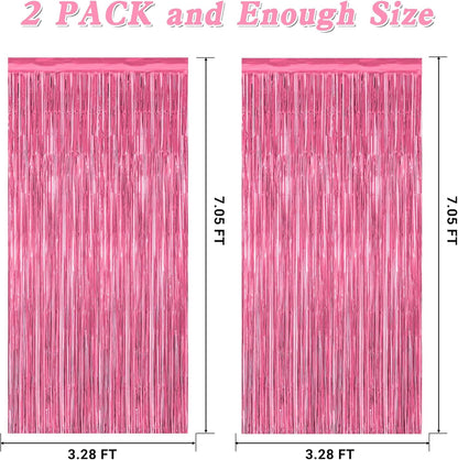 2 Pack Pink Party Decorations, 3.28 FT x 7.05 FT Pink Backdrop, Metallic Tinsel Backdrop Fringe Curtains Backdrop Curtains, Photo Backdrop Party Supplies Birthday Party Decorationsay Party Decorations
