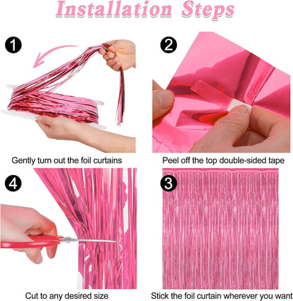 2 Pack Pink Party Decorations, 3.28 FT x 7.05 FT Pink Backdrop, Metallic Tinsel Backdrop Fringe Curtains Backdrop Curtains, Photo Backdrop Party Supplies Birthday Party Decorationsay Party Decorations