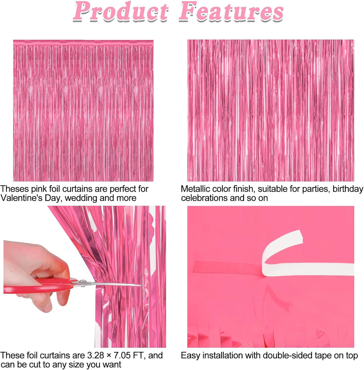 2 Pack Pink Party Decorations, 3.28 FT x 7.05 FT Pink Backdrop, Metallic Tinsel Backdrop Fringe Curtains Backdrop Curtains, Photo Backdrop Party Supplies Birthday Party Decorationsay Party Decorations