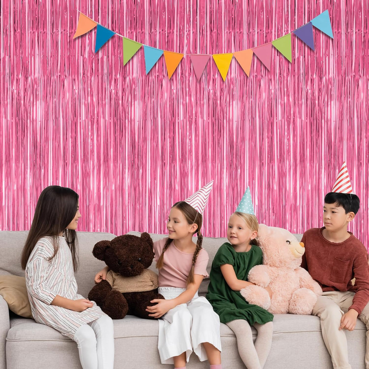 2 Pack Pink Party Decorations, 3.28 FT x 7.05 FT Pink Backdrop, Metallic Tinsel Backdrop Fringe Curtains Backdrop Curtains, Photo Backdrop Party Supplies Birthday Party Decorationsay Party Decorations