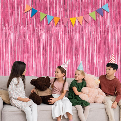 2 Pack Pink Party Decorations, 3.28 FT x 7.05 FT Pink Backdrop, Metallic Tinsel Backdrop Fringe Curtains Backdrop Curtains, Photo Backdrop Party Supplies Birthday Party Decorationsay Party Decorations
