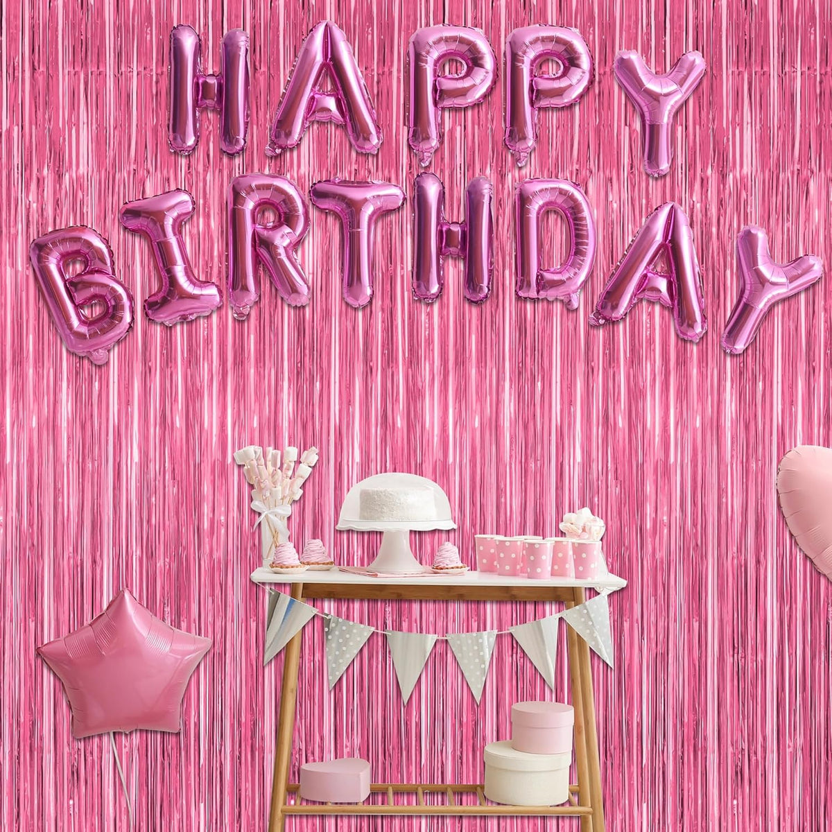2 Pack Pink Party Decorations, 3.28 FT x 7.05 FT Pink Backdrop, Metallic Tinsel Backdrop Fringe Curtains Backdrop Curtains, Photo Backdrop Party Supplies Birthday Party Decorationsay Party Decorations