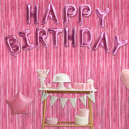 2 Pack Pink Party Decorations, 3.28 FT x 7.05 FT Pink Backdrop, Metallic Tinsel Backdrop Fringe Curtains Backdrop Curtains, Photo Backdrop Party Supplies Birthday Party Decorationsay Party Decorations