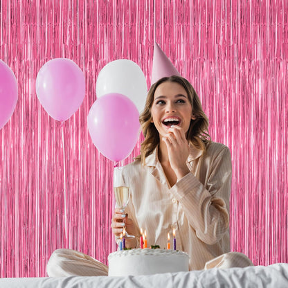 2 Pack Pink Party Decorations, 3.28 FT x 7.05 FT Pink Backdrop, Metallic Tinsel Backdrop Fringe Curtains Backdrop Curtains, Photo Backdrop Party Supplies Birthday Party Decorationsay Party Decorations